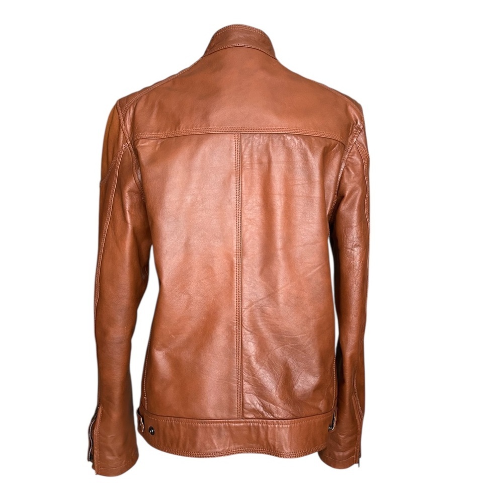 Zara Unisex Biker Leather Jacket – Tan/Cognac, Size Small Like New - Picture 5 of 14